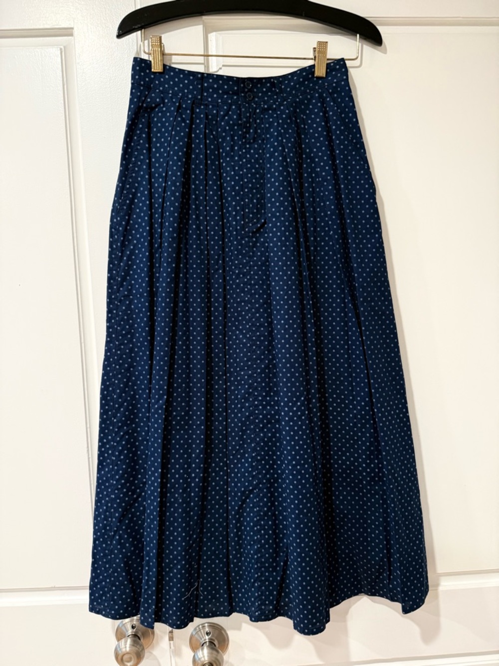 Vintage Classic Navy Polka Dot pleated Maxi Skirt